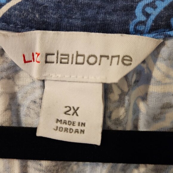 EUC Liz Claiborne Split Crew Neck Short Sleeve Blouse Blue Paisley 2X - Picture 4 of 6